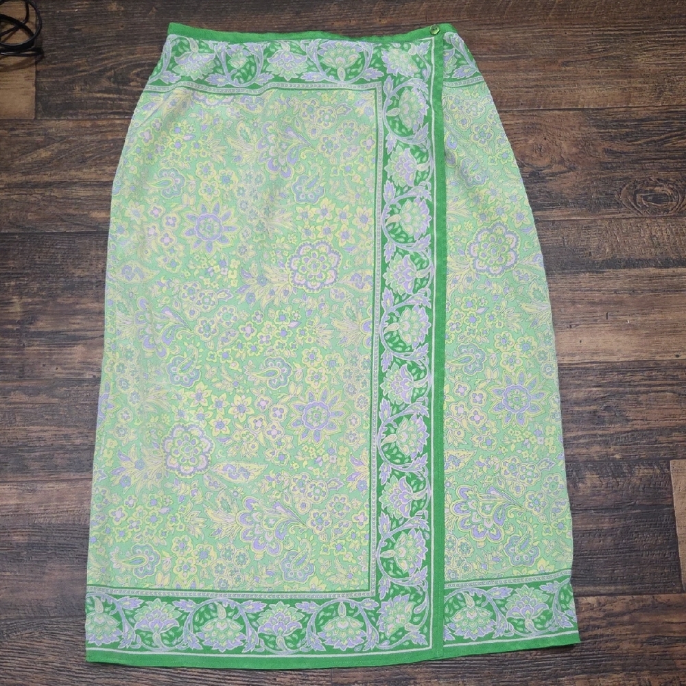 Sag Harbor Green and Purple Paisley Skirt